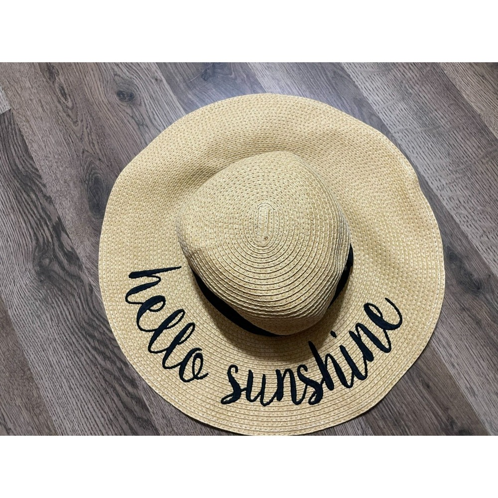 Sun Hat, Women One Size, Foldable Wide Large, A-khaki Hello Sunshine, Floppy